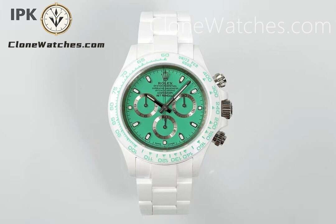 Modified Super Clone Watches 1:1 AET Rolex Daytona Full ceramic Biscay Green White Ceramic 4130 Movement