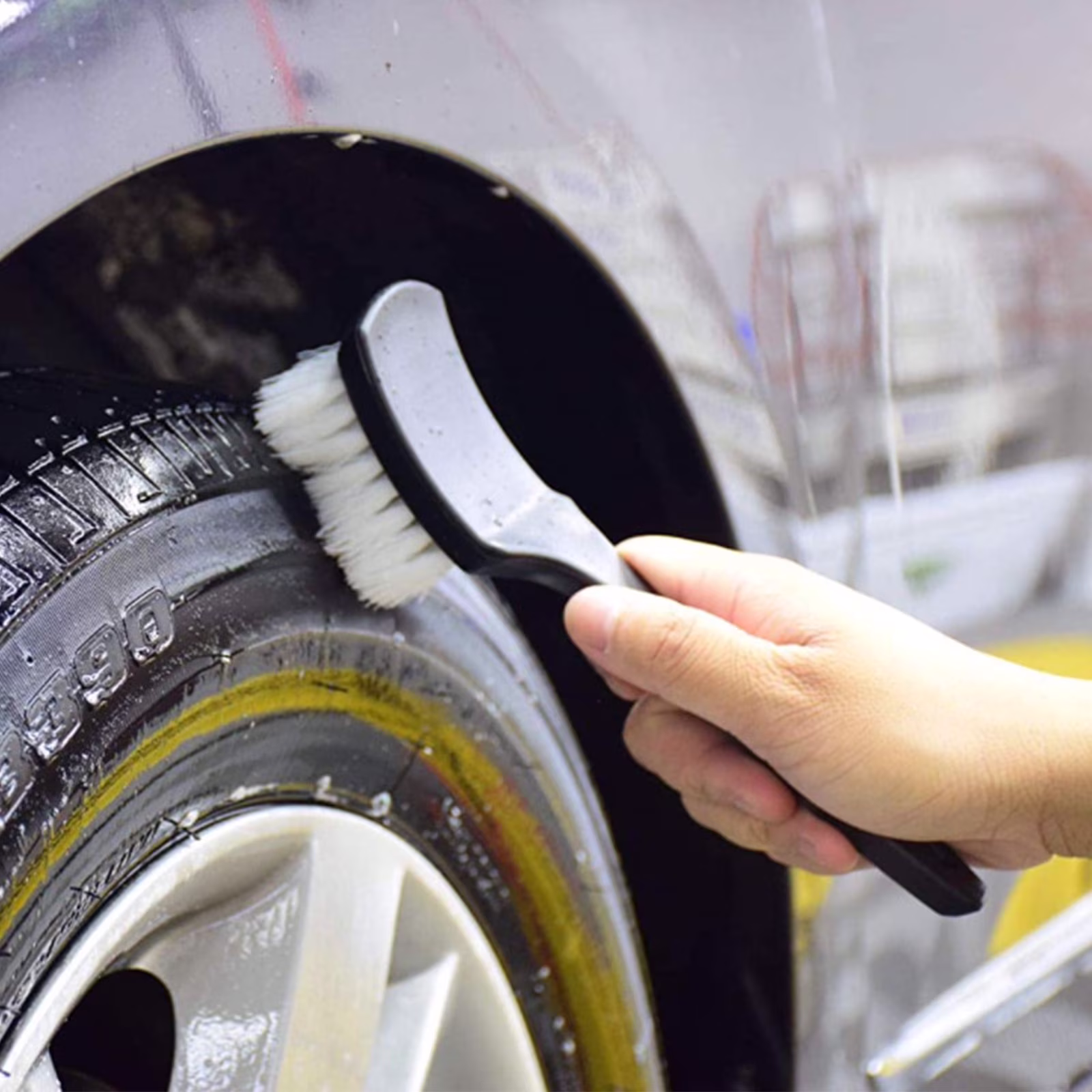 VALSEEL Car Accessories Tire Brush, Hard Bristle Brush Cleaning Brush, Multifunctional Wheel Hub Steel Rim Fabric Cleaning Brush