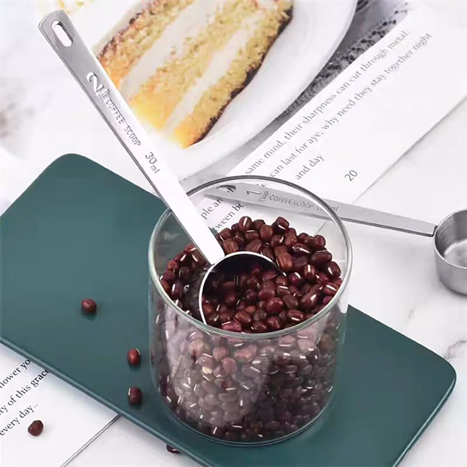 Luluganb 1Pcs 2 Tablespoon Coffee Scoop, Long Handle Measuring Spoon, Two Tbsp (30Ml, 1/8Cup) Stainless Steel Scooper Silver
