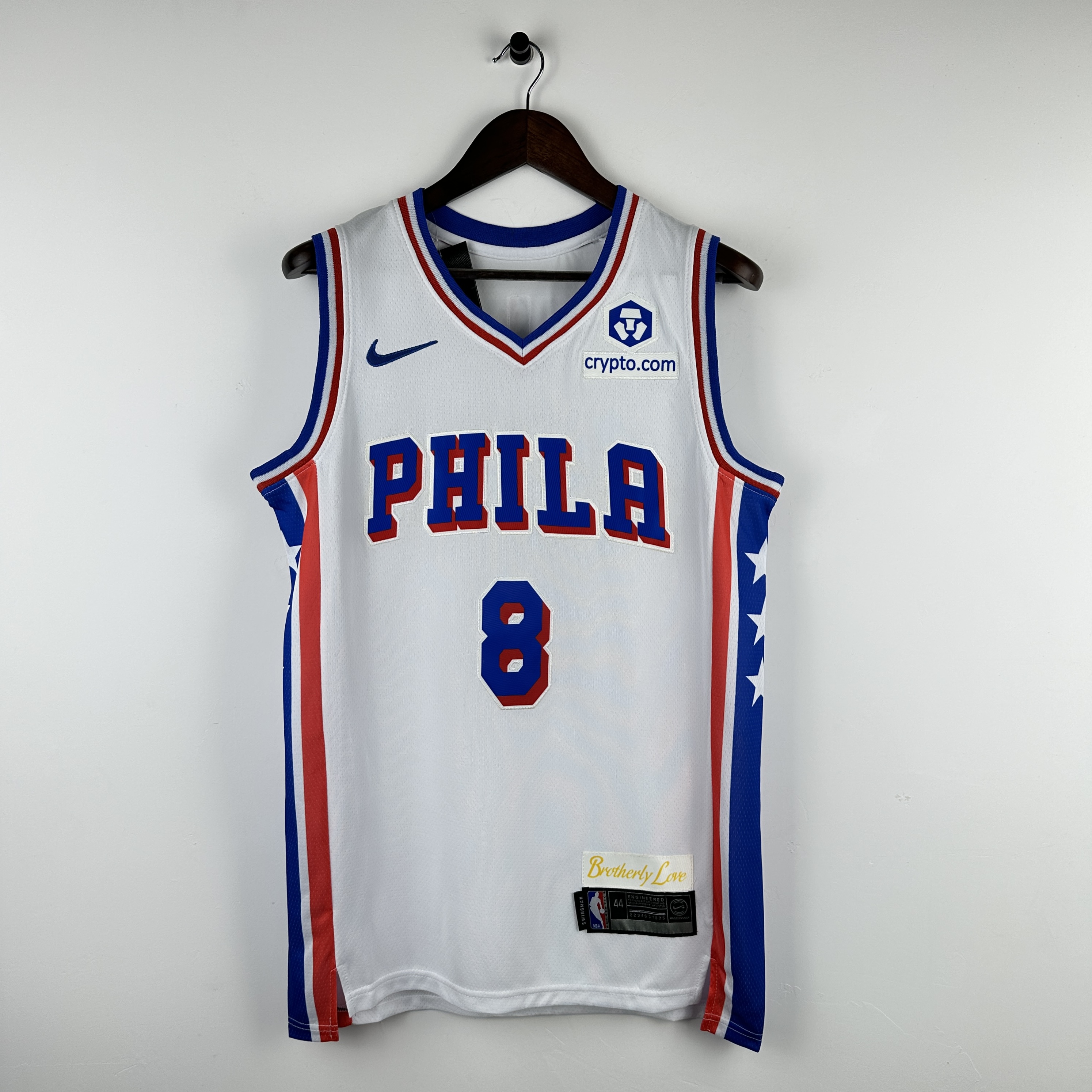 Embroidered 76ers V-neck White No. 8 George