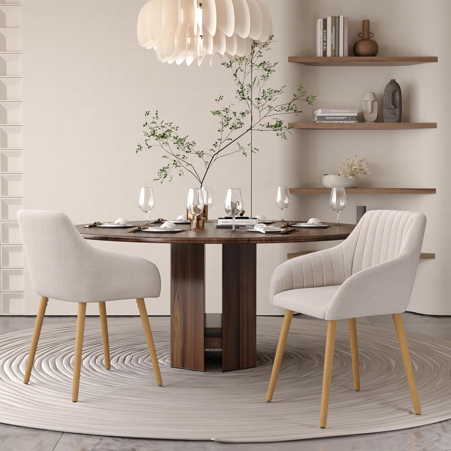 Chaises salle à manger lot de 6 avec accoudoirs rembourrées pieds bois