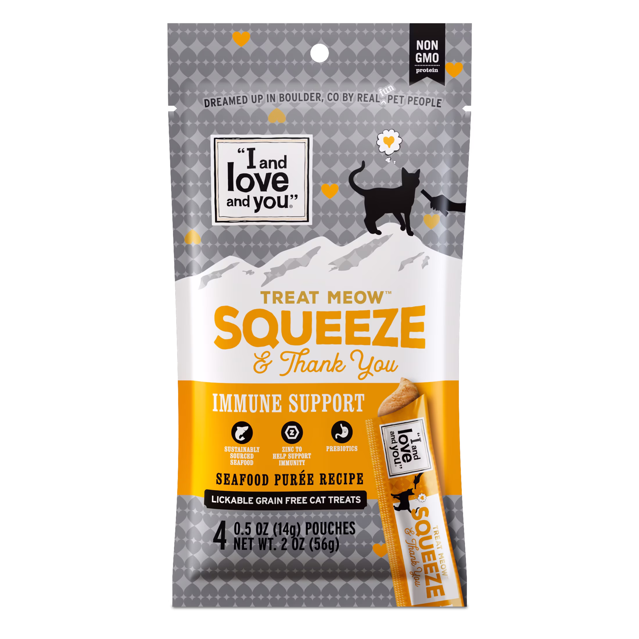 "I and love and you" Treat Meow Squeeze & Thank You Immune Support Cat Treat Purée
