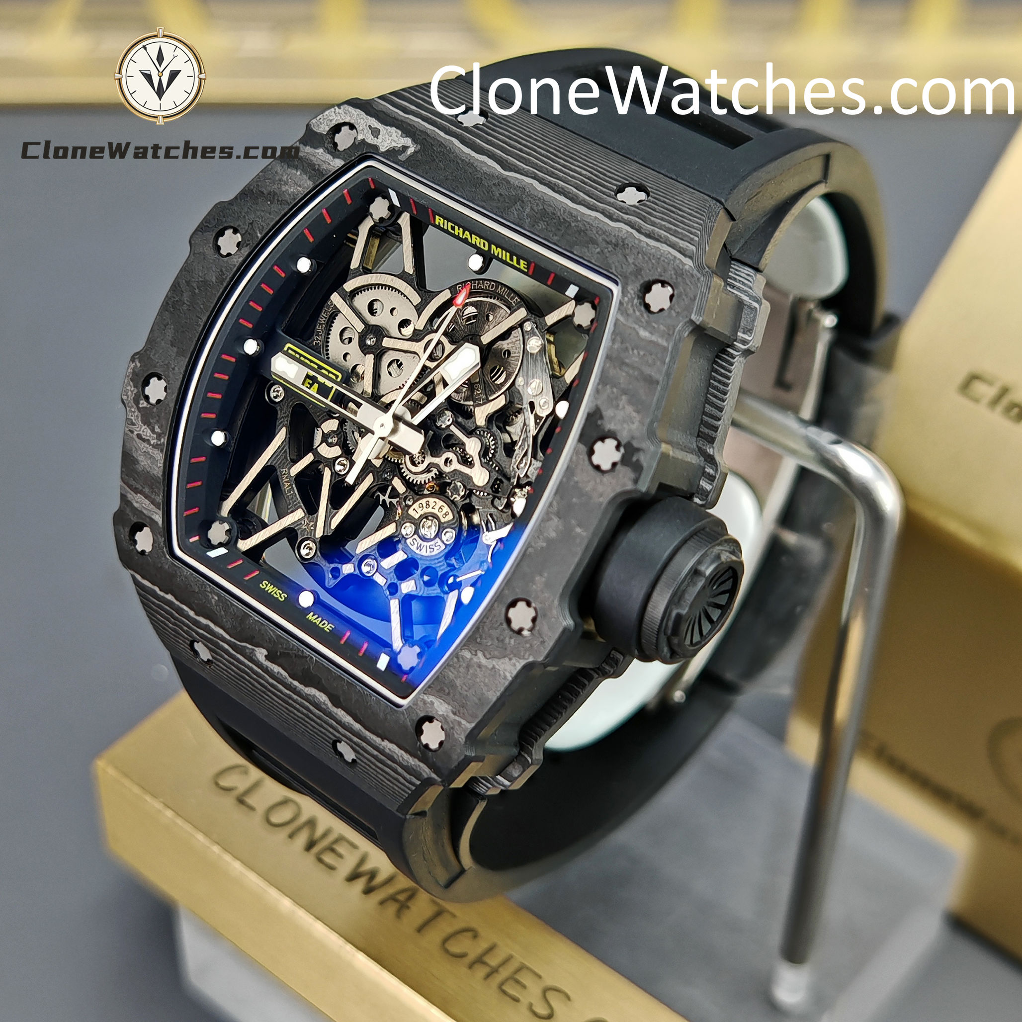 Richard Mille Super Clone Watches 1:1 RM 035 NTPT Carbon Fiber Black Rubber Strap