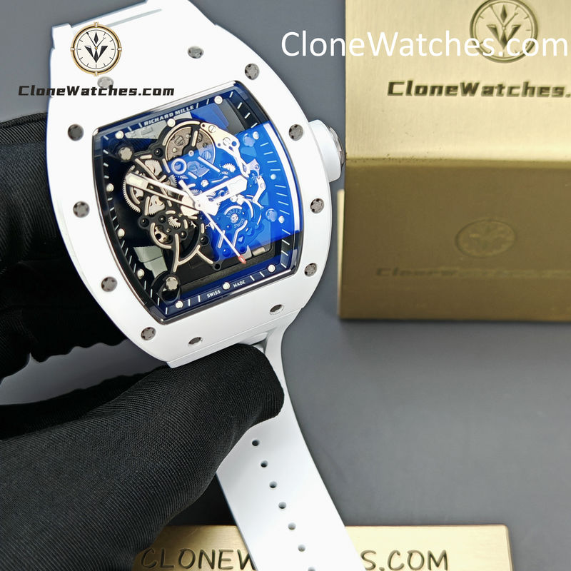 Richard Mille Super Clone Watches 1:1 RM 055 Ceramics Tourbillon White Strap
