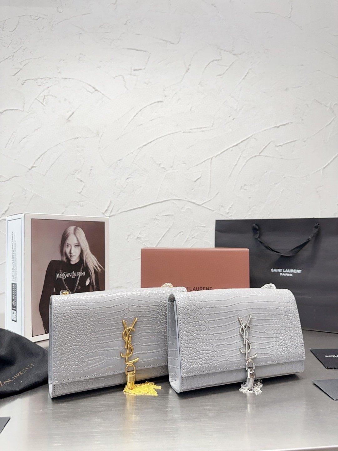 YSL Kate tassel bag size 24*14cm grey