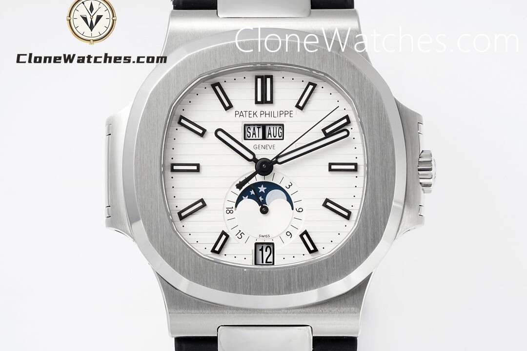 Patek Philippe Super Clone Watches 1:1 Nautilus 5726 White Dial Black Rubber Strap