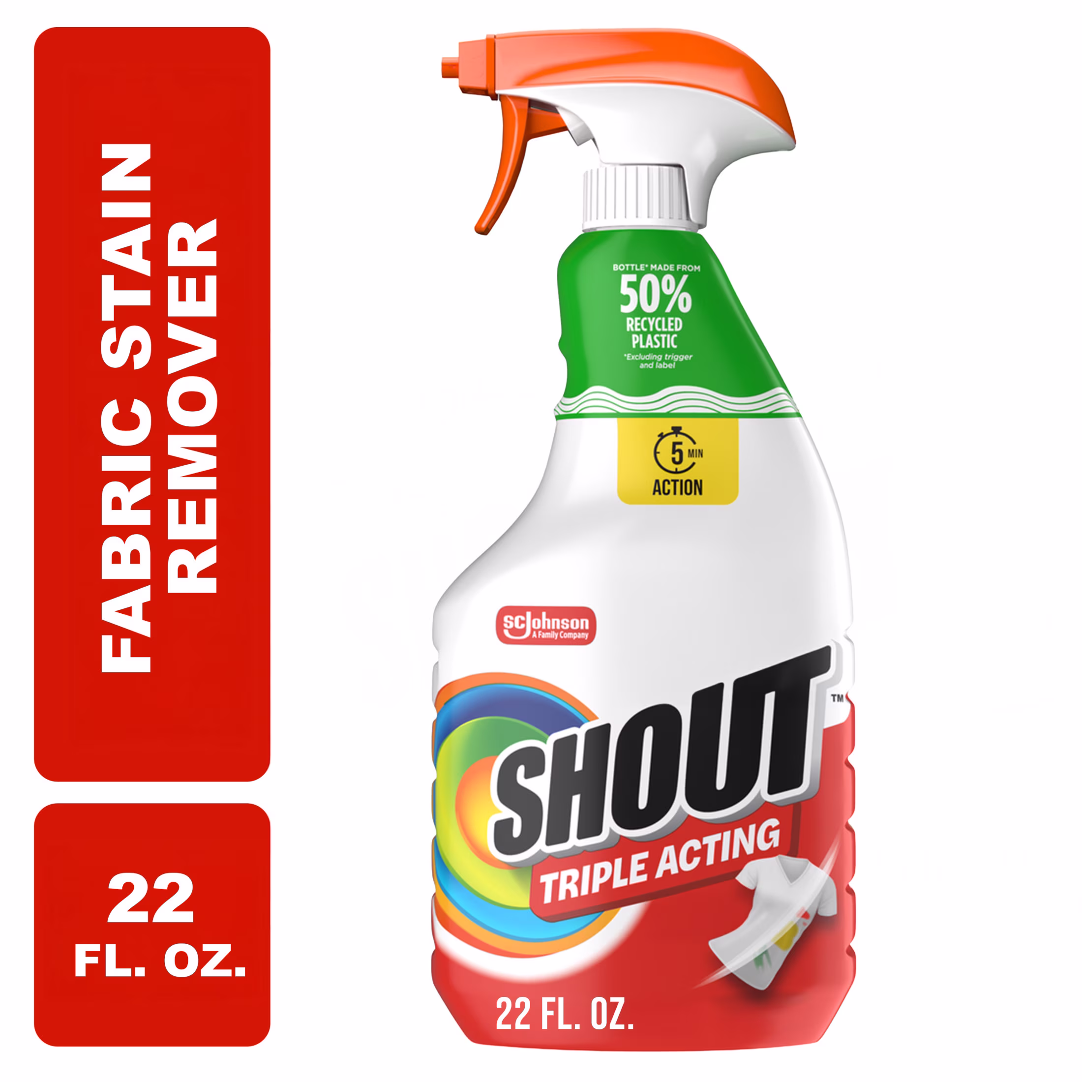 Shout Active Enzyme Laundry Stain Remover Spray, Triple-Acting Formula Clings, Penetrates, and Lifts 100+ Types of Everyday Stains - Prewash Spray 22 FL. OZ.
