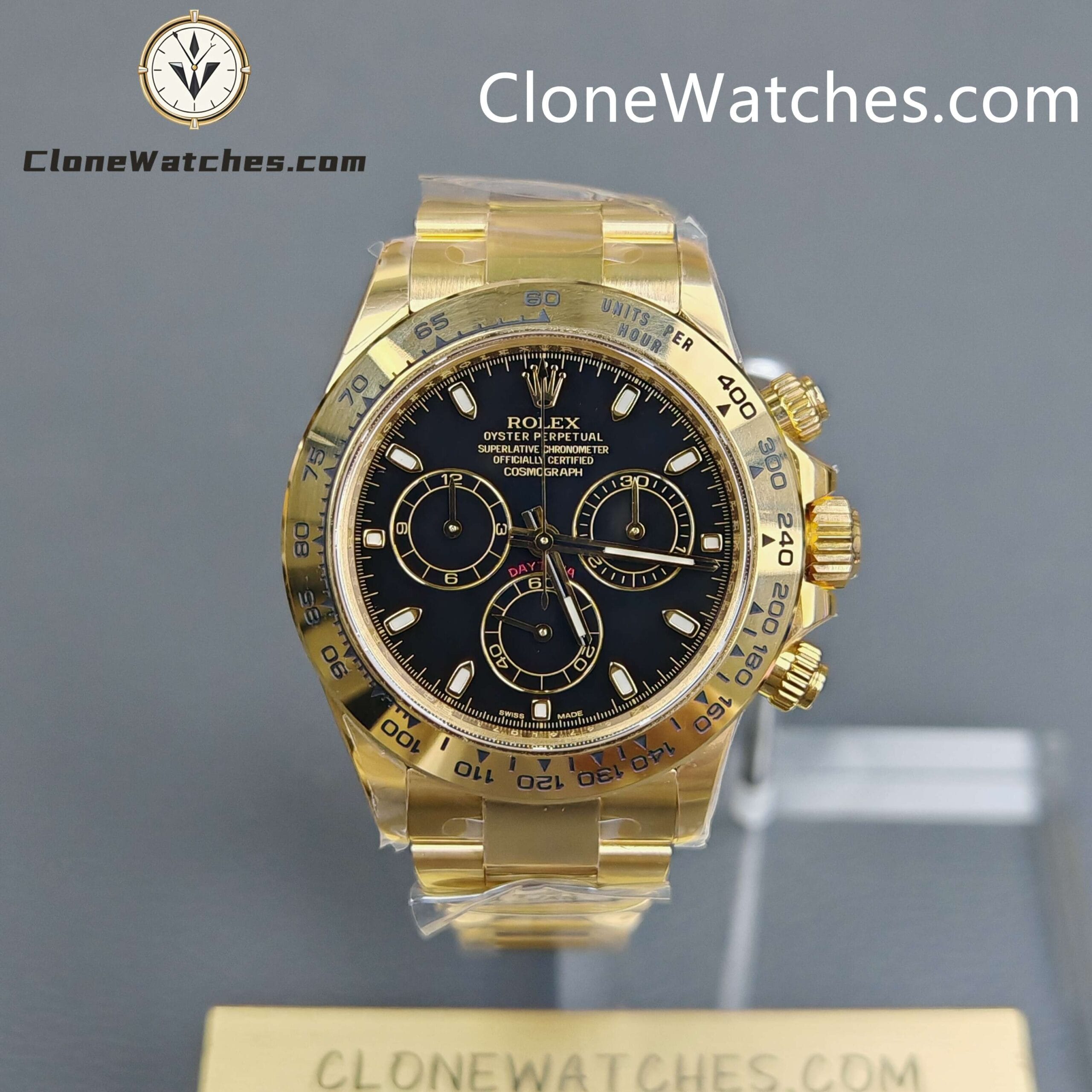Rolex Super Clone Watches 1:1 Daytona 18K Gold Black Dial M116508-0004 4130 Movement
