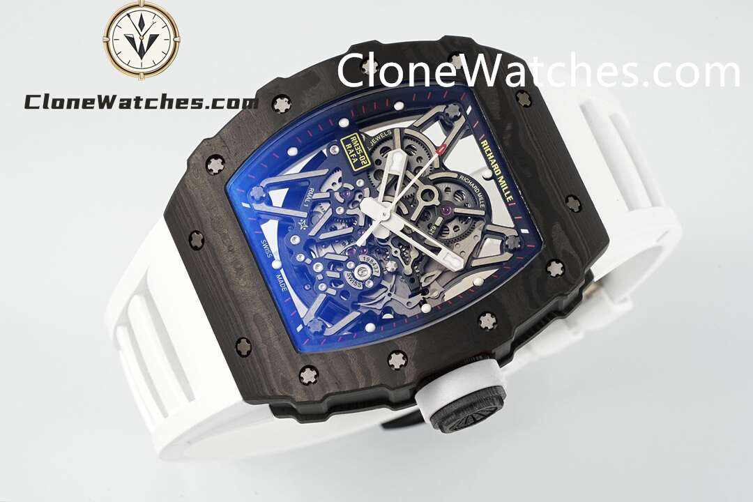 Richard Mille Super Clone Watches 1:1 RM 035 – 02 NTPT Carbon Fiber White Rubber Strap