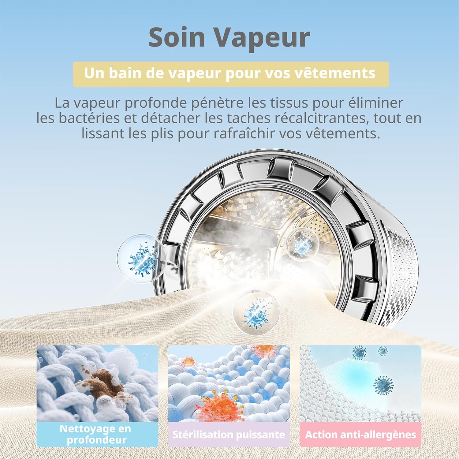 Lave linge autonome CFP03EW100W-FR 10 kg classe A-10% soin vapeur moteur BLDC Woolmark panneau tactile blanc