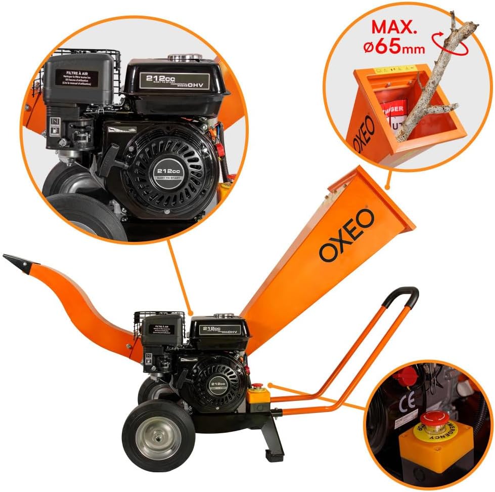 Broyeur végétaux thermique 7 CV diamètre 6,5 cm moteur 212 cm3 4 temps