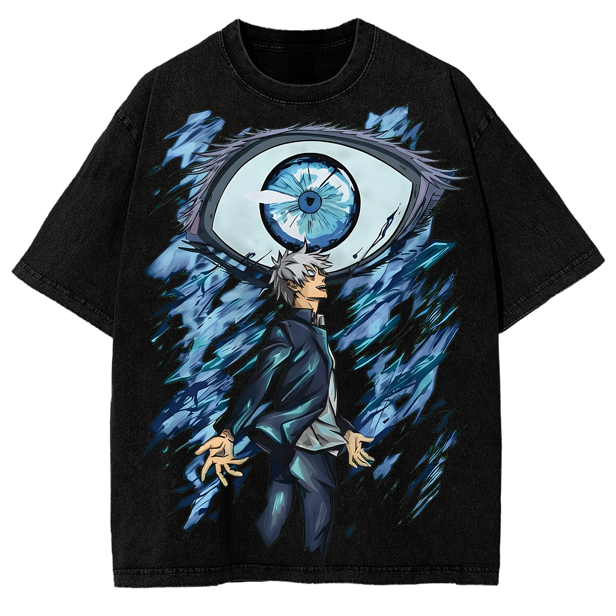 Oversized Vintage Tee Jujutsu Kaisen Satoru Gojo Anime Washed Retro Streetwear Shirt