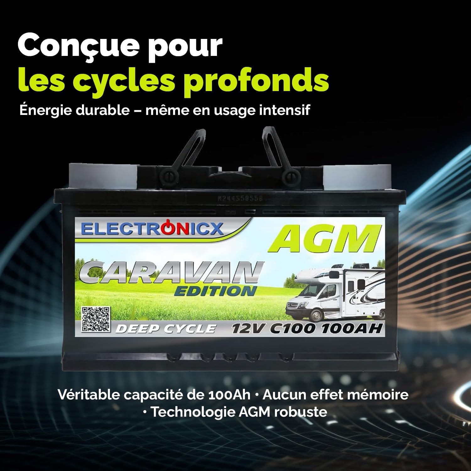 Batterie AGM 12 V 100 Ah décharge profonde étanche caravane solaire