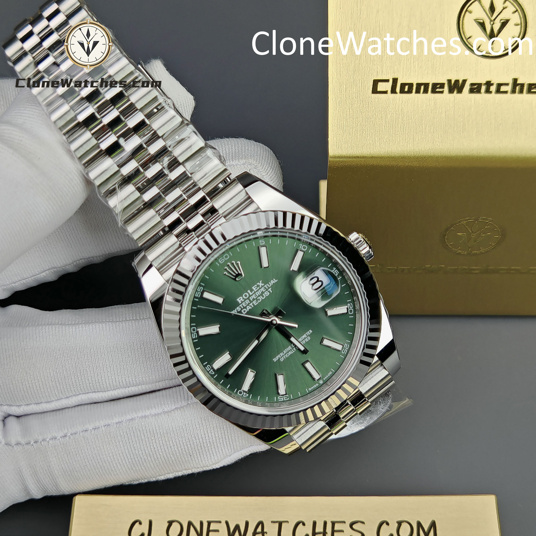 Rolex Super Clone Watches 1:1 DateJust Green Dial m126334-0028 Jubilee 41MM 3235 Movement