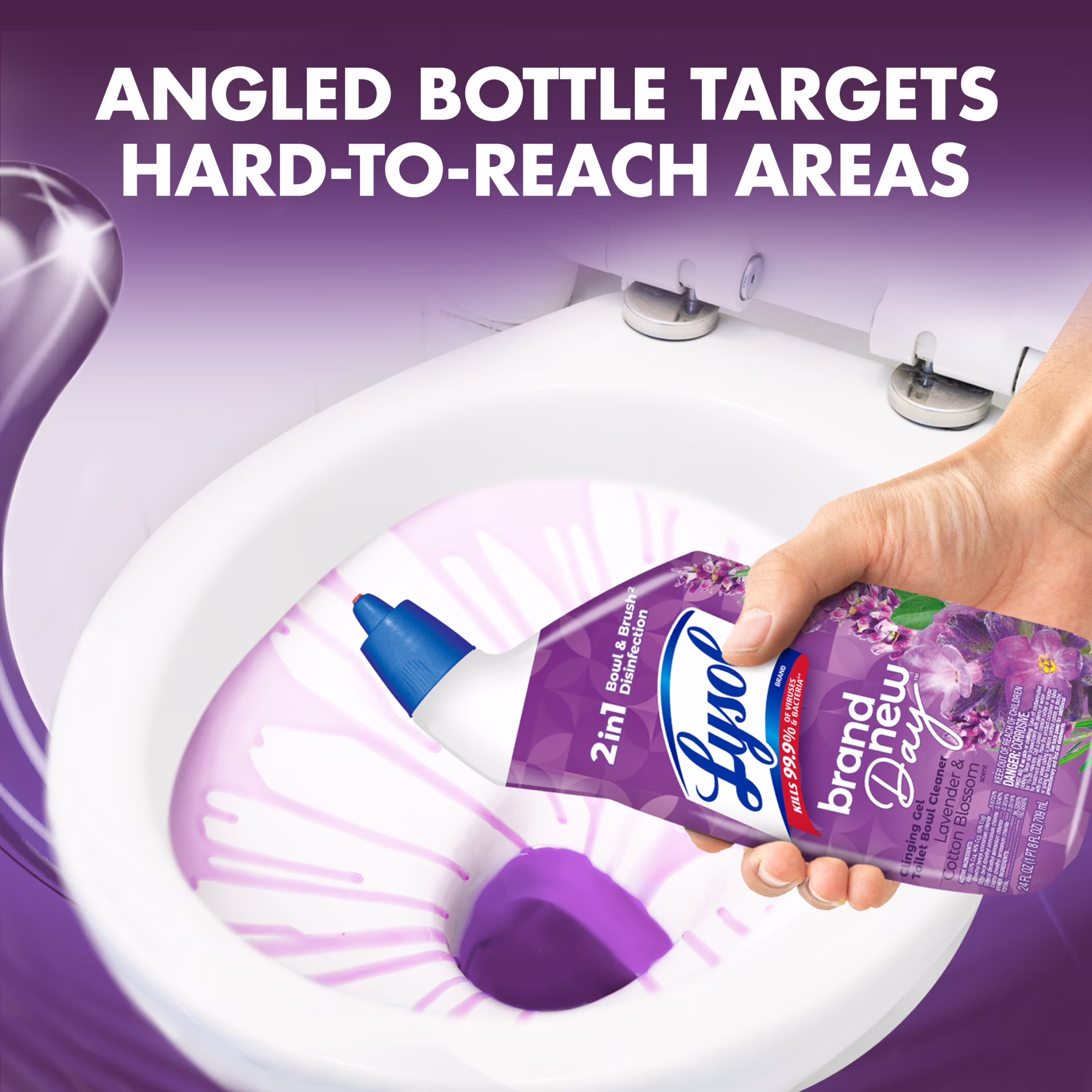 Lysol Toilet Bowl Cleaner Clinging Gel, Disinfecting Bathroom Cleaner and Toilet Bowl Stain Remover, Lavender & Cotton Blossom Scent, 24 fl oz