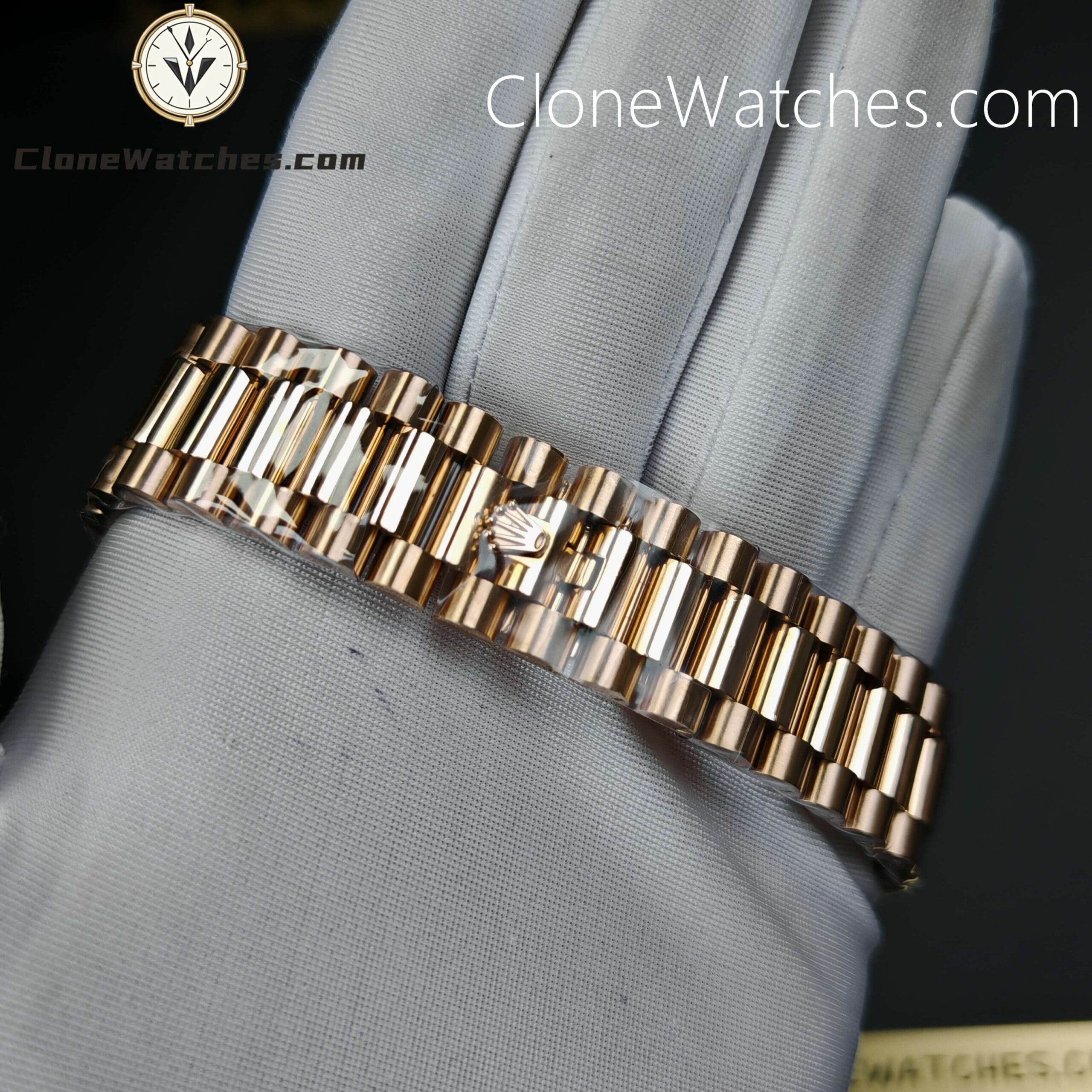 Rolex Super Clone Watches 1:1 Day Date 18K Rose Gold Diamond Chocolate Dial 40mm m228235 3255 Movement