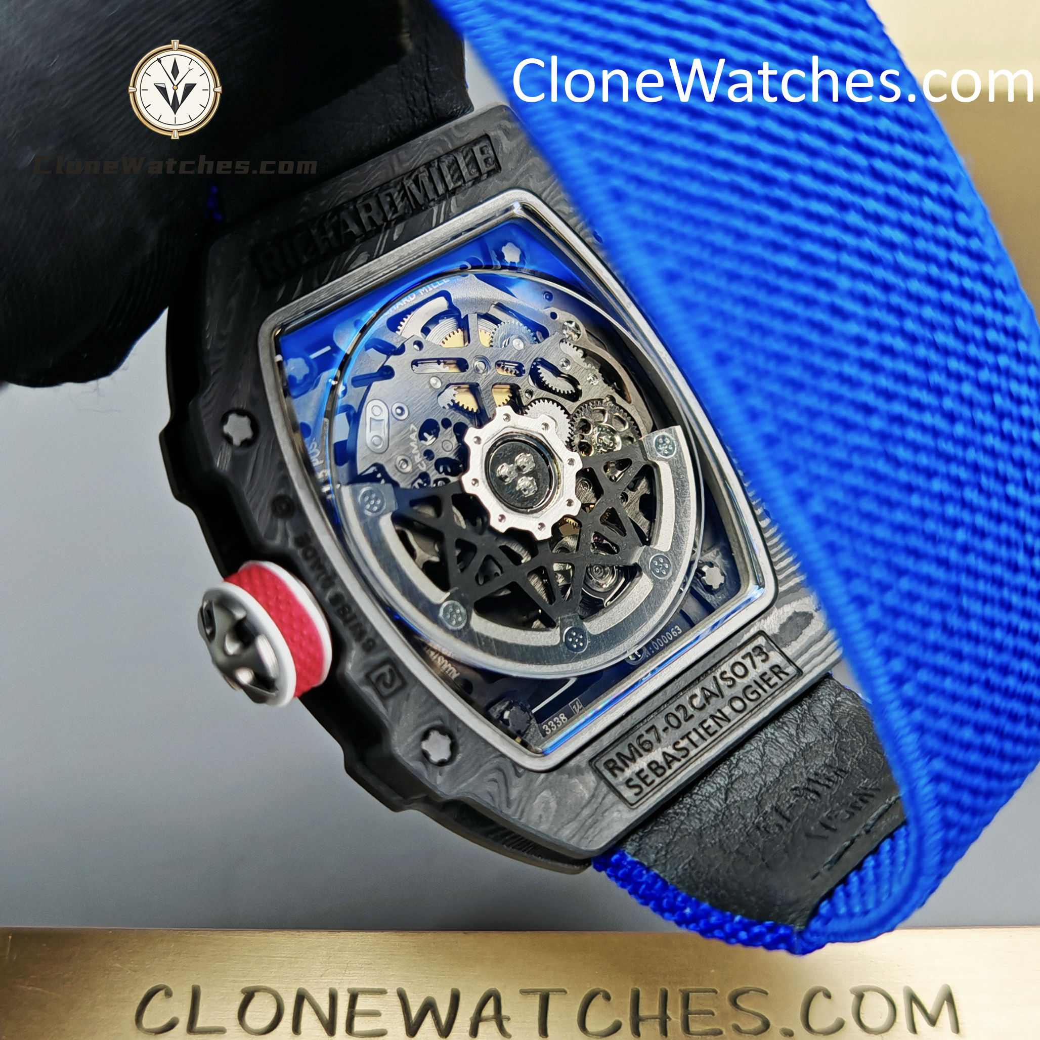 Richard Mille Super Clone Watches 1:1 RM 67 – 02 Carbon Tourbillon Blue Strap