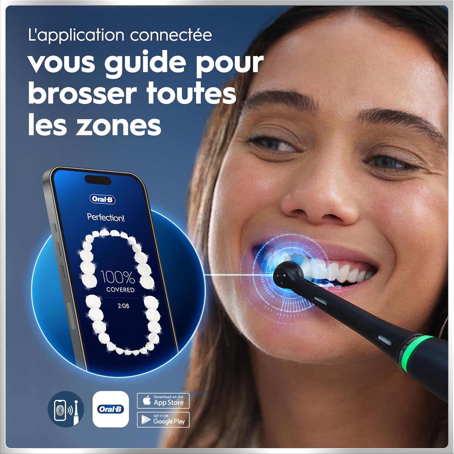Brosse dents électrique iO 6 noire 5 modes capteur pression écran interactif 2 brossettes étui voyage