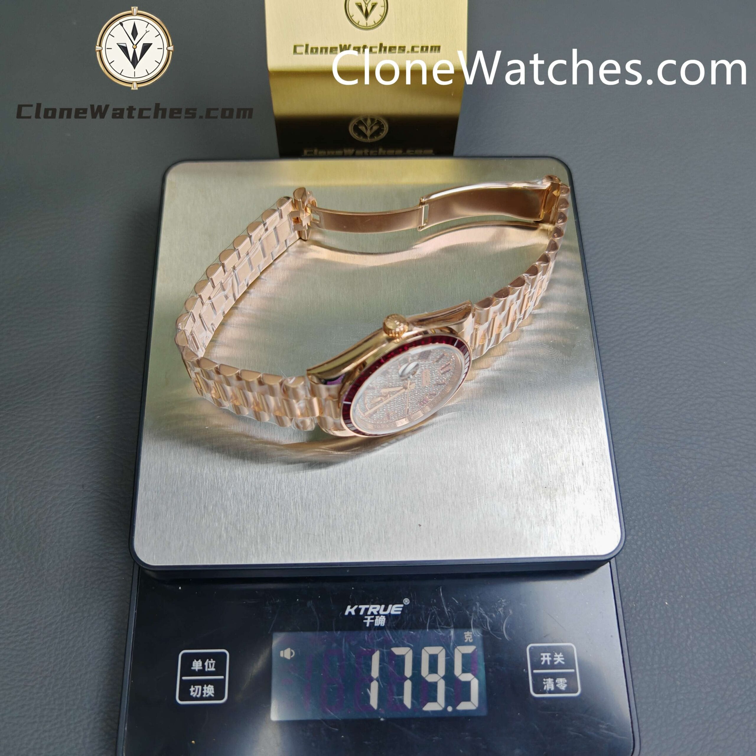 Modified Super Clone Watches 1:1 Rolex Rose Gold Day Date Rainbow Circle 3255 Movement