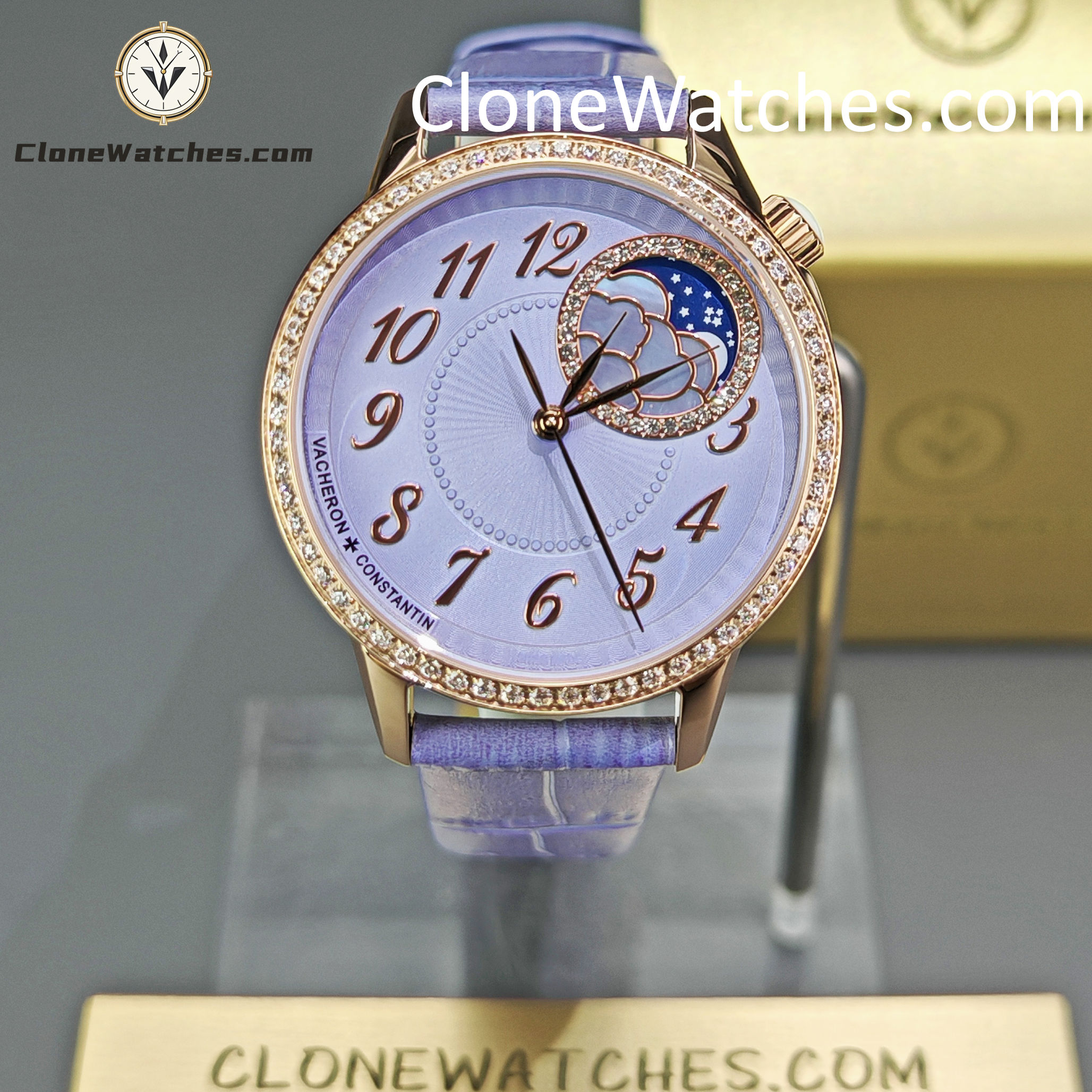 Vacheron Constantin Super Clone Watches 1:1 Égérie Moon Phase 8005F/000R-H030 Purple Dial