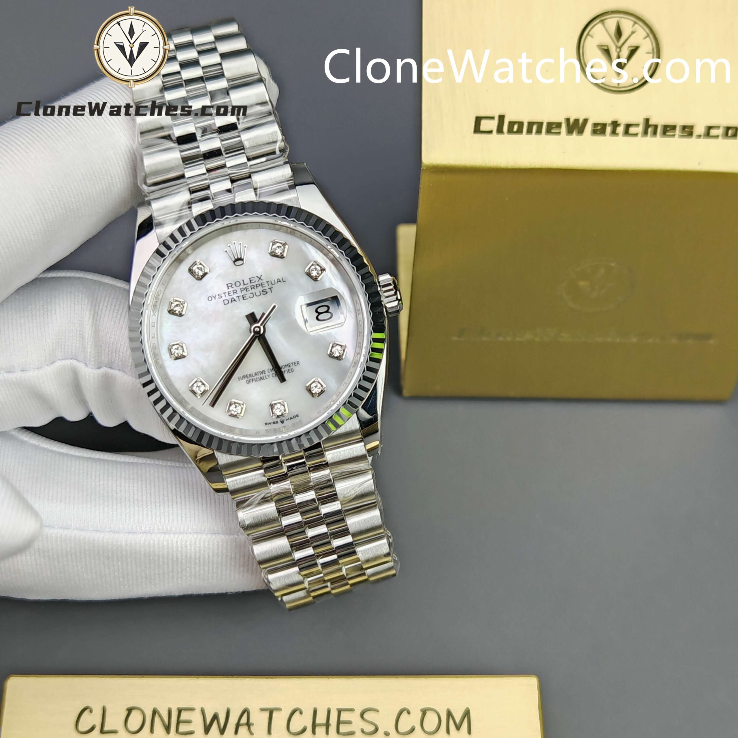 Rolex Super Clone Watches 1:1 DateJust Mother of Pearl Diamond Dial Jubilee 36MM m126234-0019 3235 Movement
