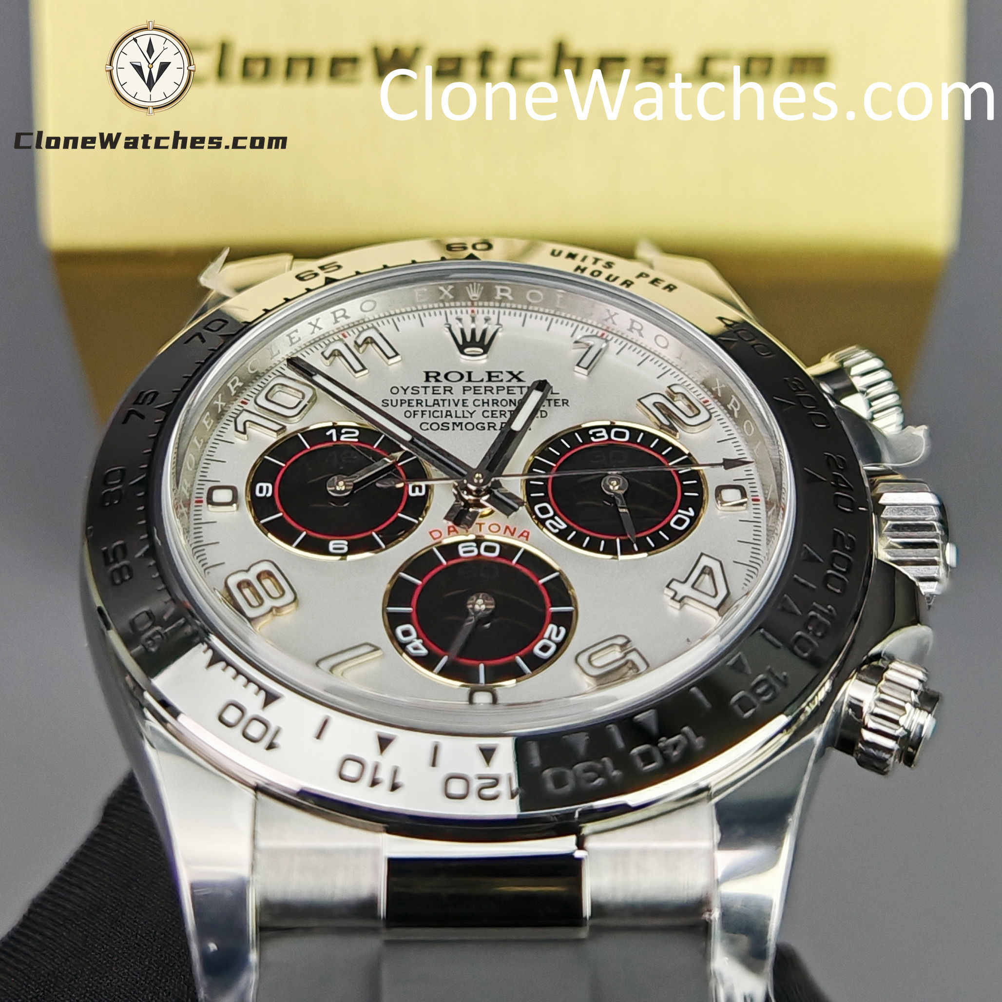 Rolex Super Clone Watches 1:1 Daytona Silver/Black Dial Rubber Strap M116519 4130 Movement