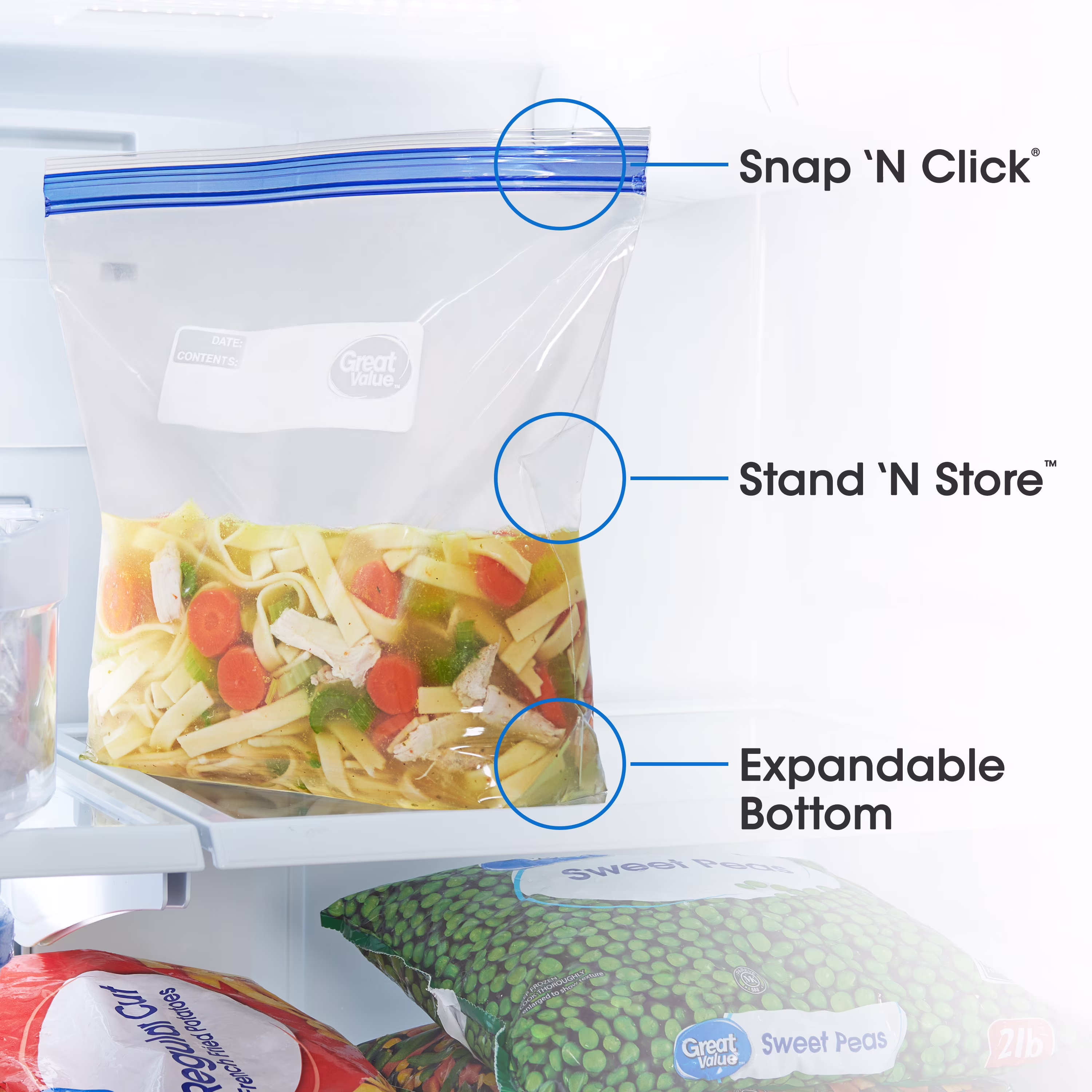 Great Value Freezer Guard Double Zipper Gallon Freezer Bag, 80 Count