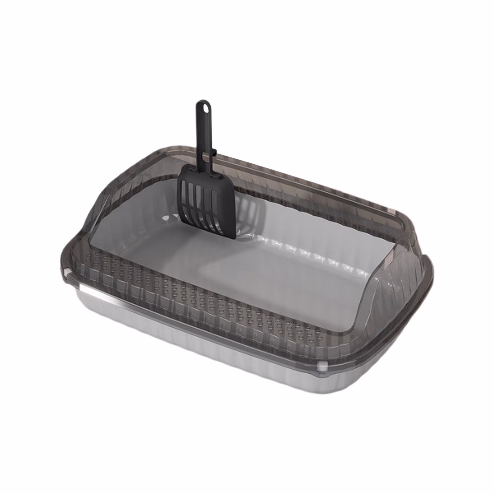 Caja de Arena para Gatos Semi-cerrada de Barra Alta, Diseño a Prueba de Salpicaduras con Pedal para Fugas y Pala Incluida, Plástico PP para Gatos Domésticos Tamaño Grande 36.5x27cm, Base Anti-Sniña y Bordes Redondeados