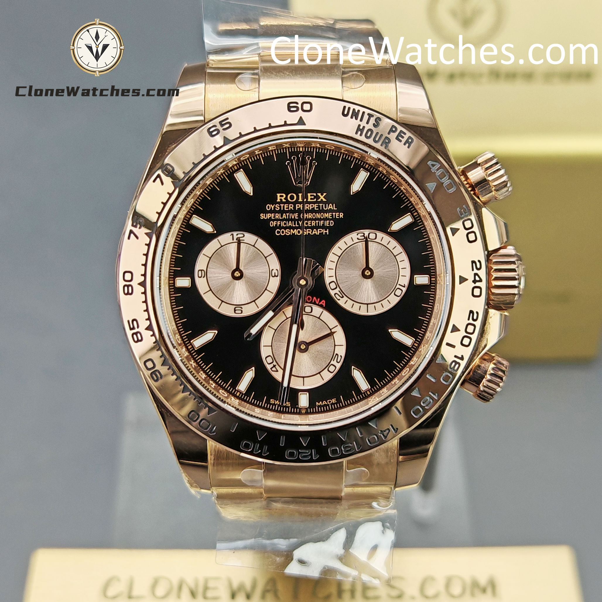 Rolex Super Clone Watches 1:1 Daytona 18K Rose Gold Black Dial m126505-0001 4131 Movement