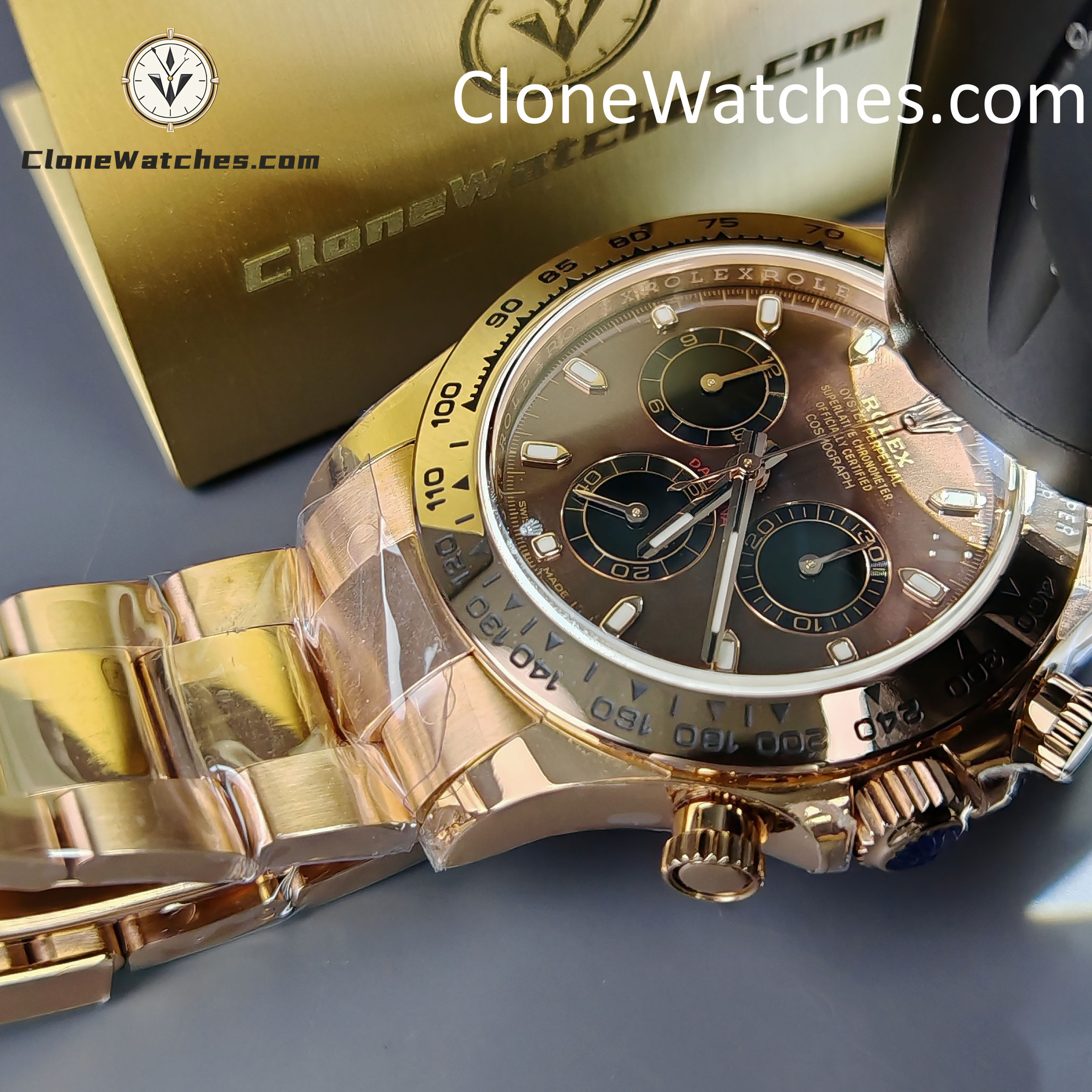 Rolex Super Clone Watches 1:1 Daytona Rose Gold Chocolate Dial m116505-0013 4130 Movement