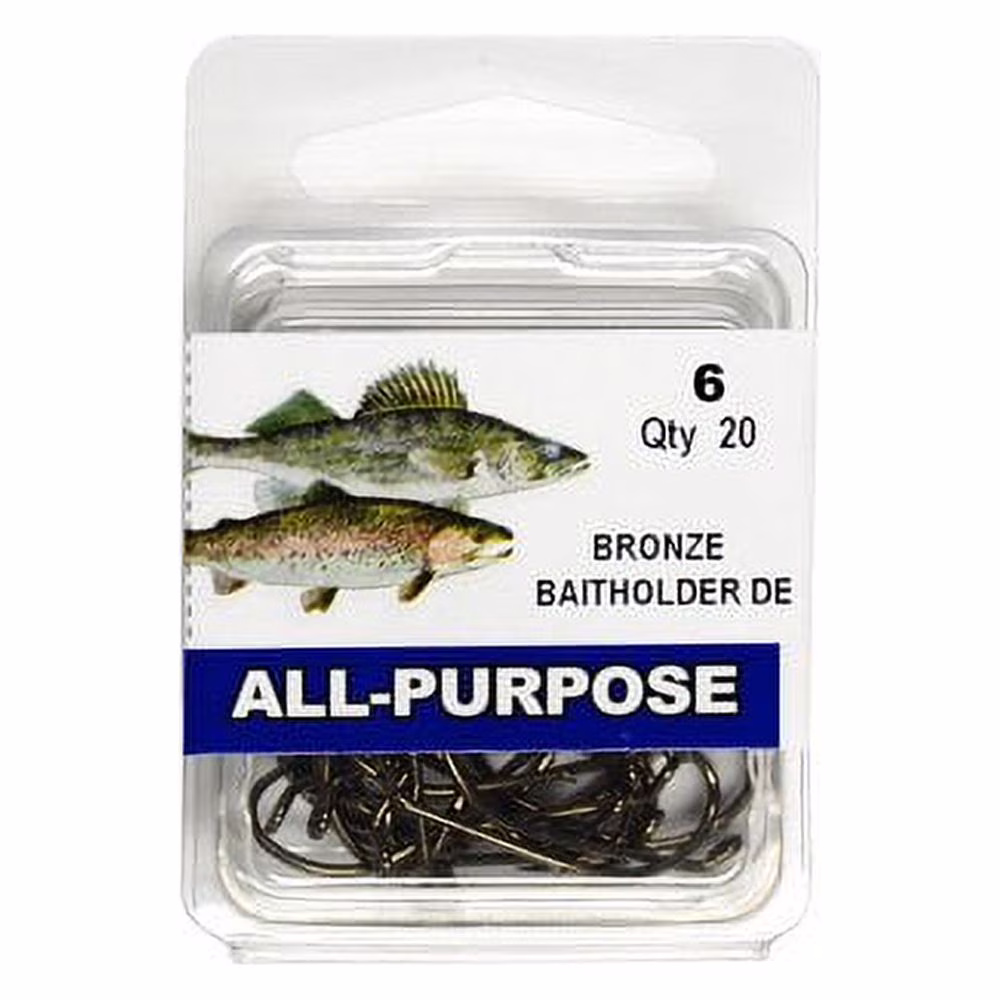 (5 pack) Eagle Claw RDEW-6 Baitholder Down Eye Hook, Bronze, Size 6, 20 Pack
