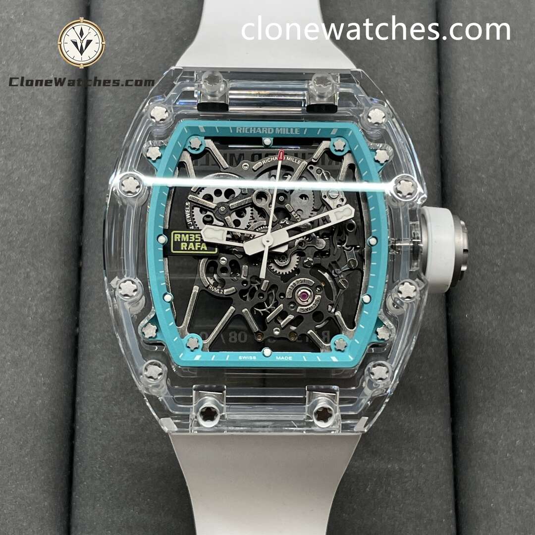 Richard Mille Super Clone Watches 1:1 RM 035 Full Transparent Tourbillon White Strap