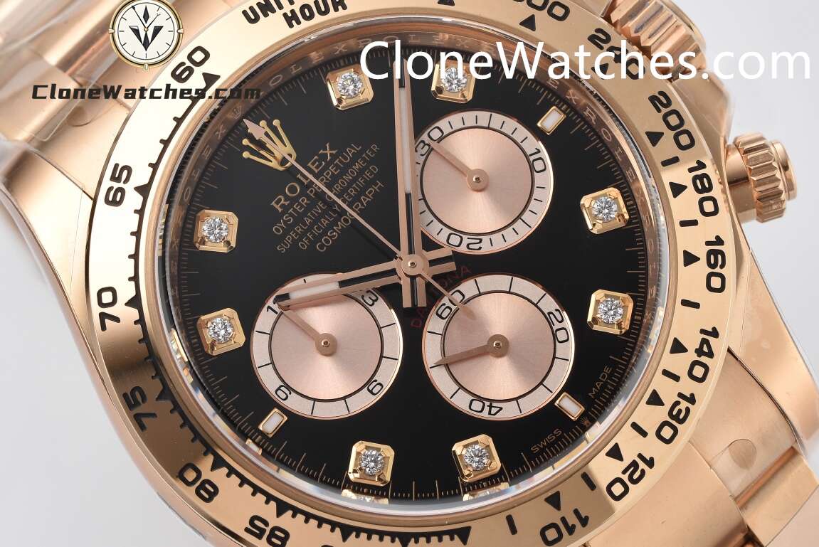 Rolex Super Clone Watches 1:1 Daytona Black Diamond Dial Rose Gold 126505G 4131 Movement