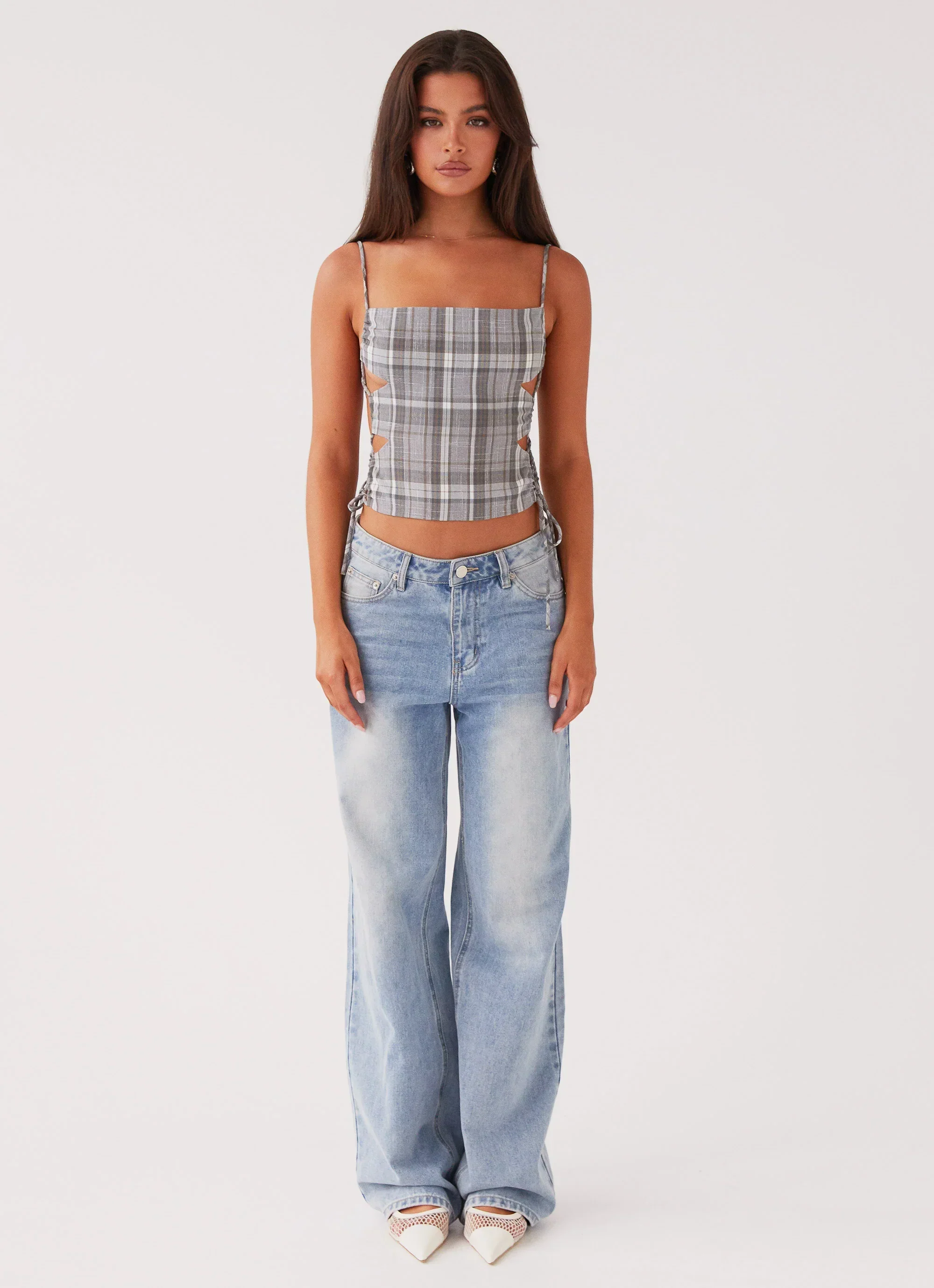 Trista Tie Top - Grey Tartan