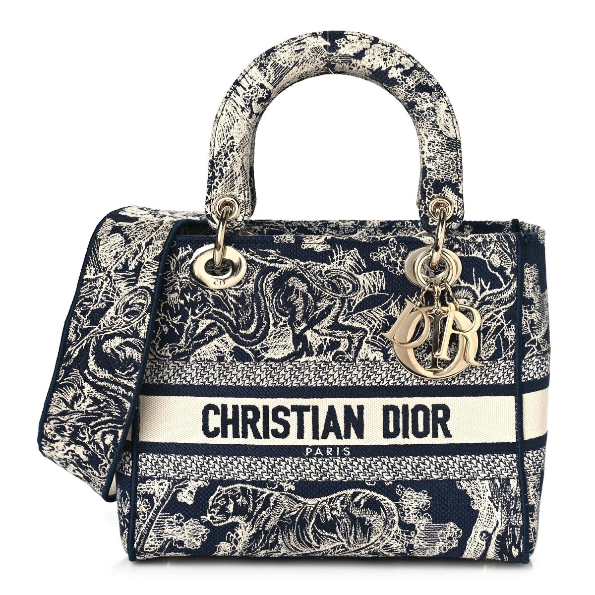CHRISTIAN DIOR Toile de Jouy Embroidered Medium Lady D-Lite Blue