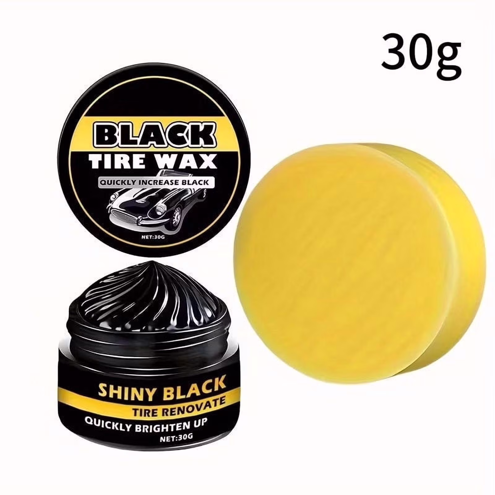 Tire Wax Restores Black Gloss, Blocks UV and Repels Dirt, Long Lasting Protective Coating for Tires Plastic Trim, Easy Wipe-On with Sponge 30g