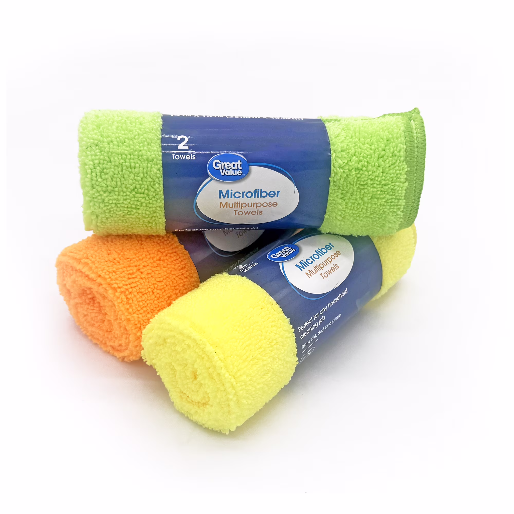 Great Value Multipurpose Microfiber Household Cleaning Cloth, Wipe, 2 Count, Multicolor