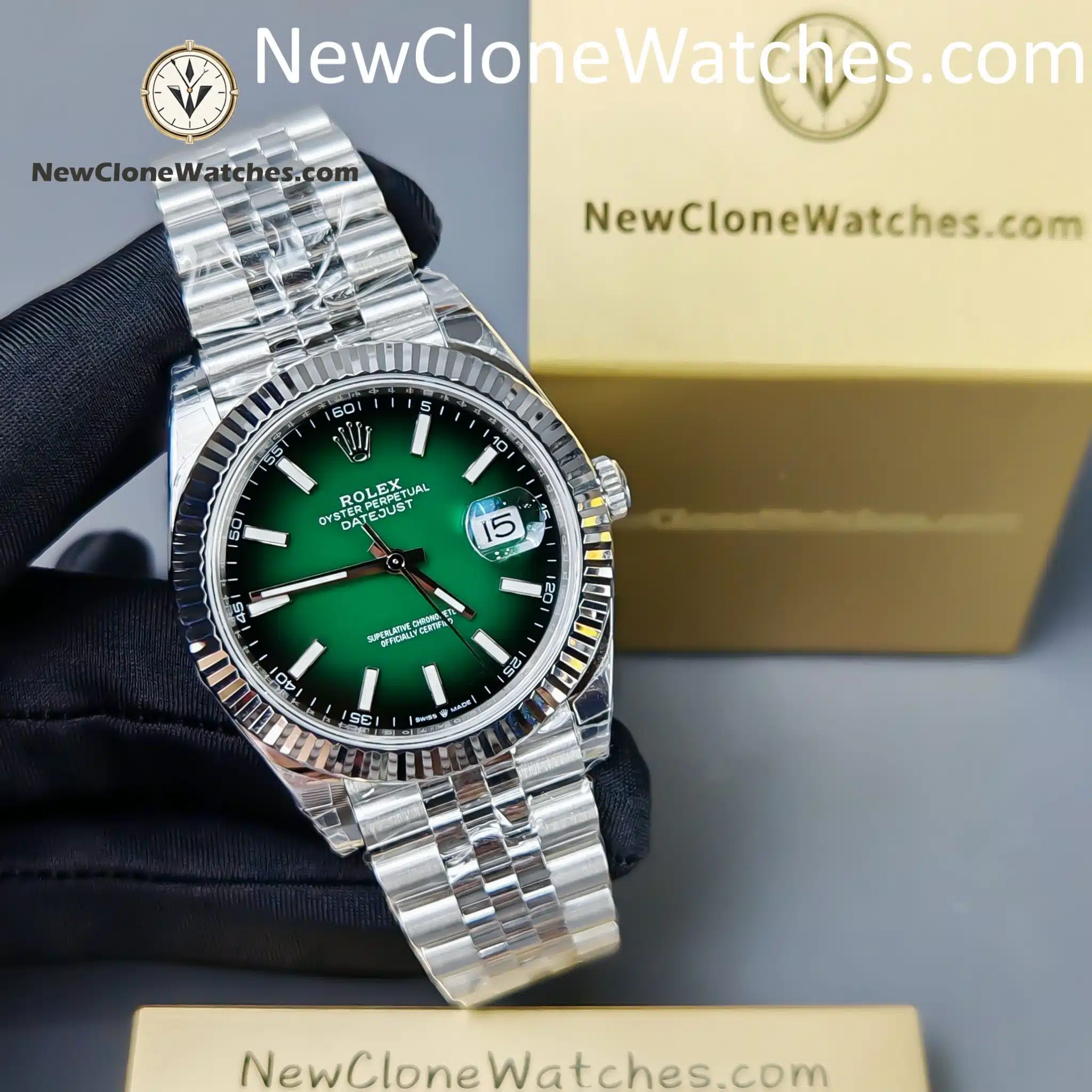 Rolex Super Clone Watches 1:1 DateJust Green Dial m126334-0034 Jubilee 41MM 3235 Movement