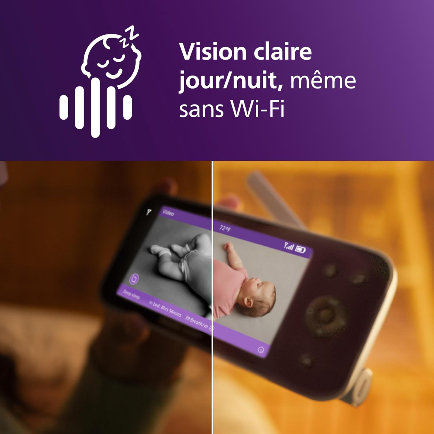 Babyphone vidéo HD suivi sommeil respiration affichage jour nuit