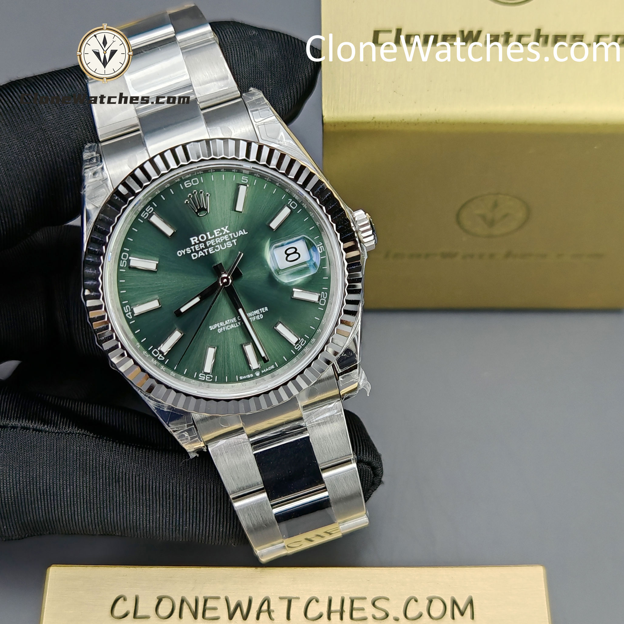 Rolex Super Clone Watches 1:1 DateJust Green Dial m126334-0027 Oyster 41MM 3235 Movement