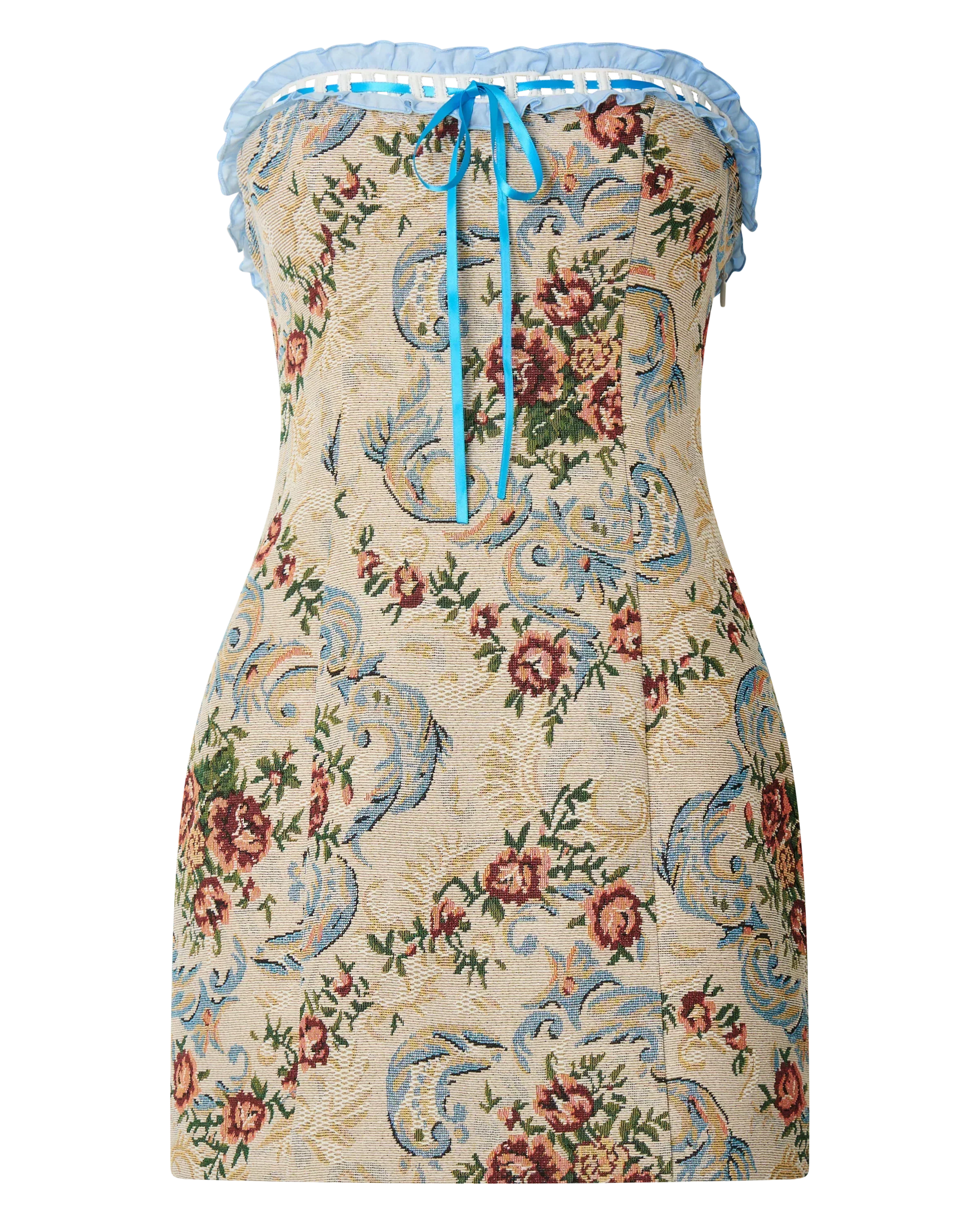Dana Mini Dress Jacquard Strapless Contrast Trim Bodycon Dress in Cream