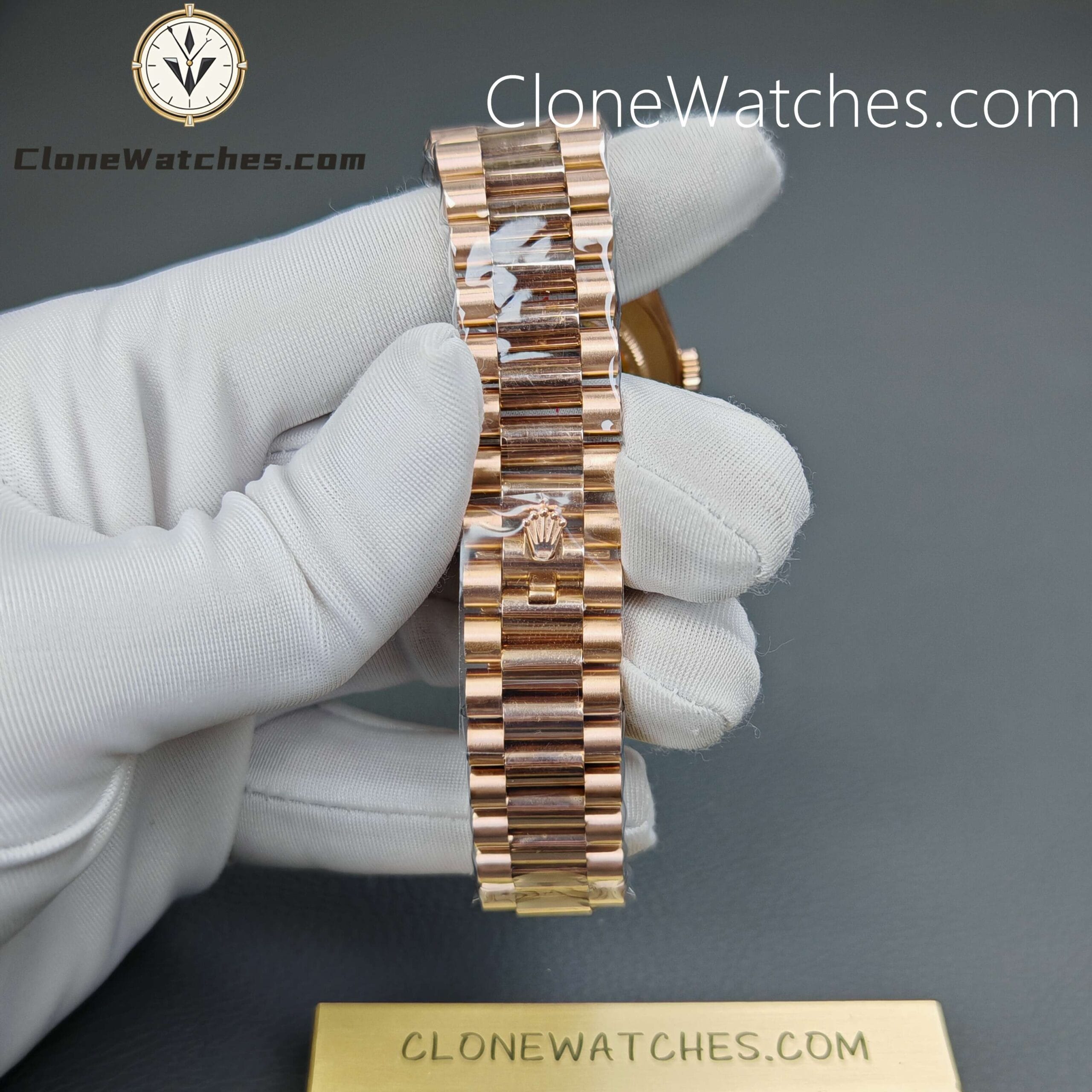 Rolex Super Clone Watches 1:1 Day Date 18K Rose Gold Diamond Chocolate Dial 40mm m228235 3255 Movement