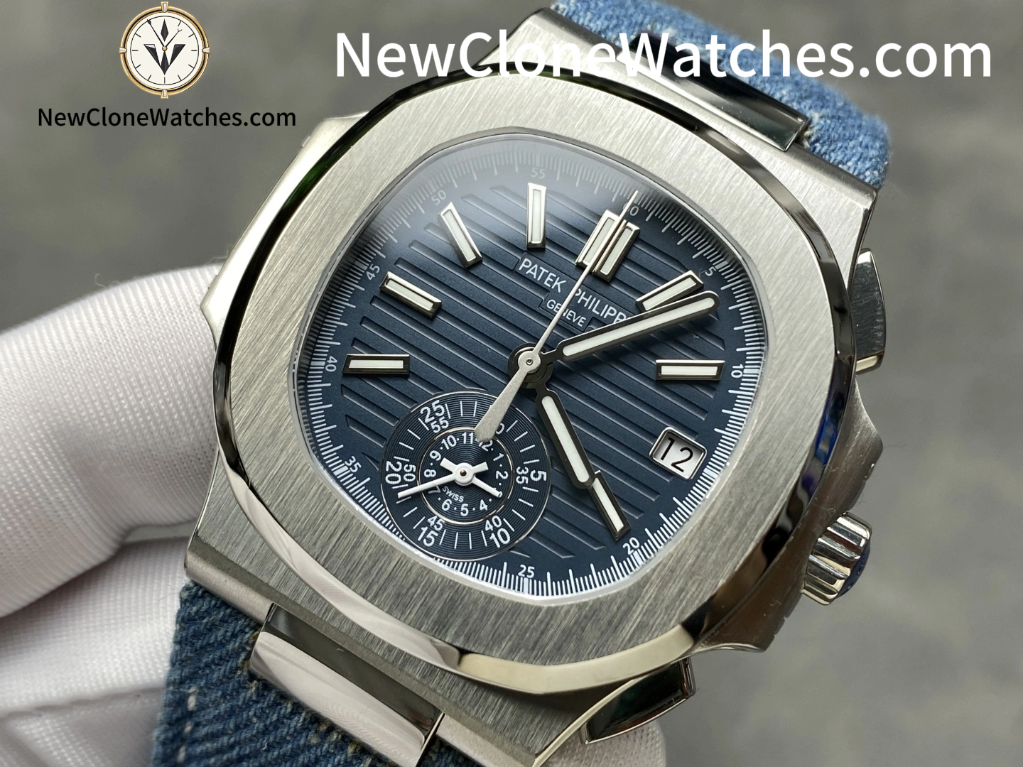 Patek Philippe Nautilus Replica 5980/60G-001 Flyback Chronograph Blue Gray Dial Men's Watch