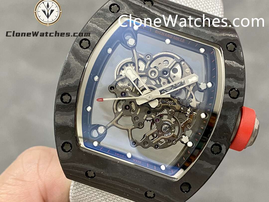 Richard Mille Super Clone Watches 1:1 RM 055 Carbon Tourbillon White Nylon Strap