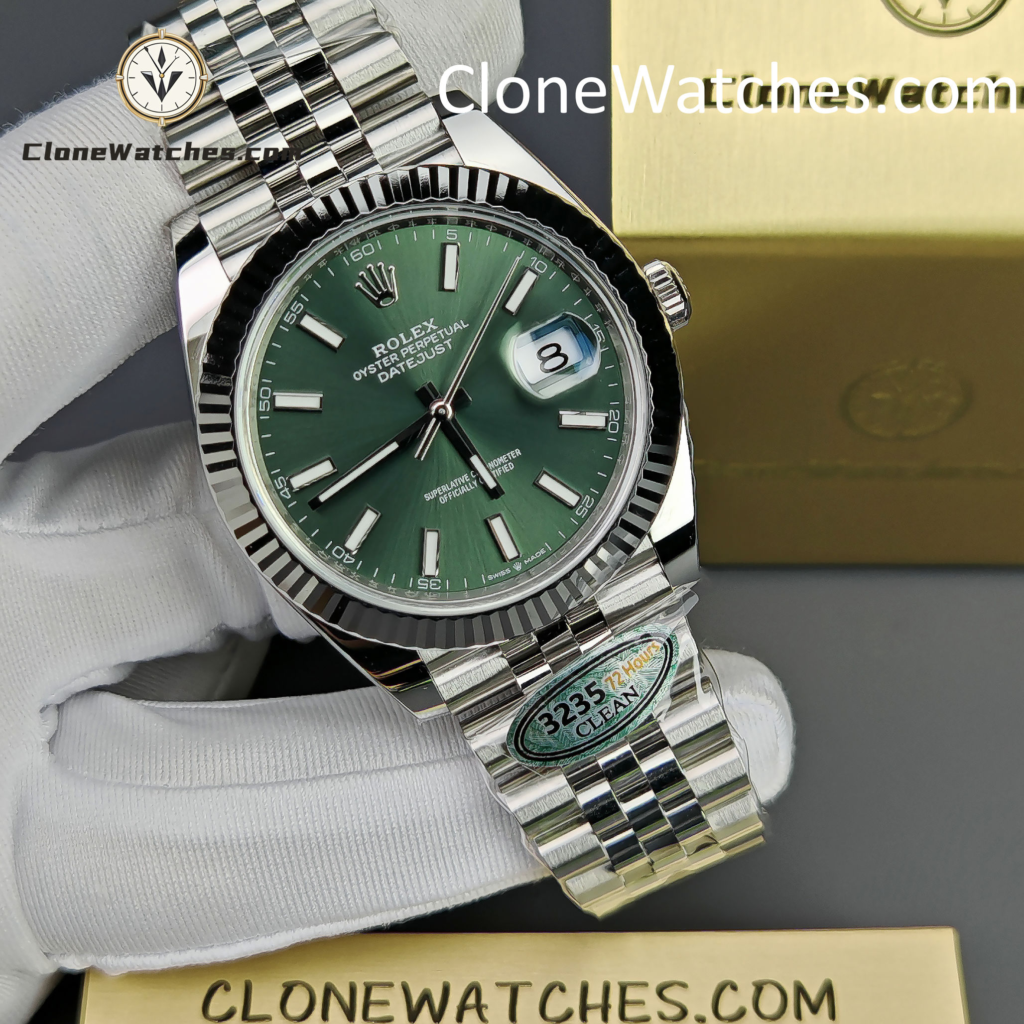 Rolex Super Clone Watches 1:1 DateJust Green Dial m126334-0028 Jubilee 41MM 3235 Movement