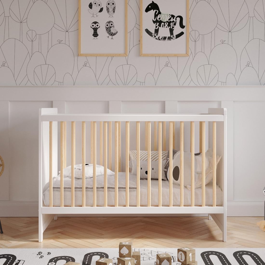 Lit bébé évolutif 120x60 cm bois de pin avec barrière