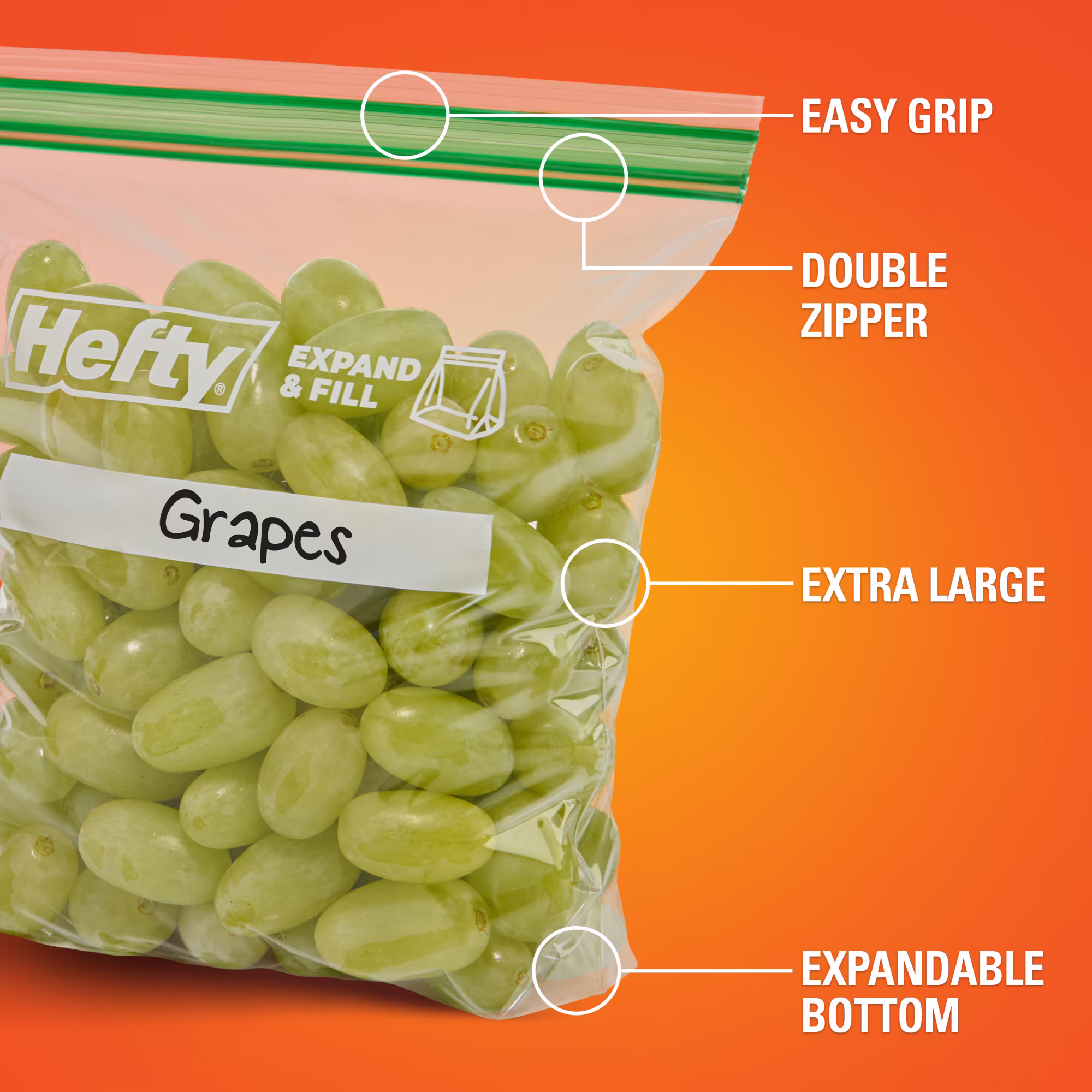 Hefty Press to Close Extra Large Sandwich Bags, 100 Count