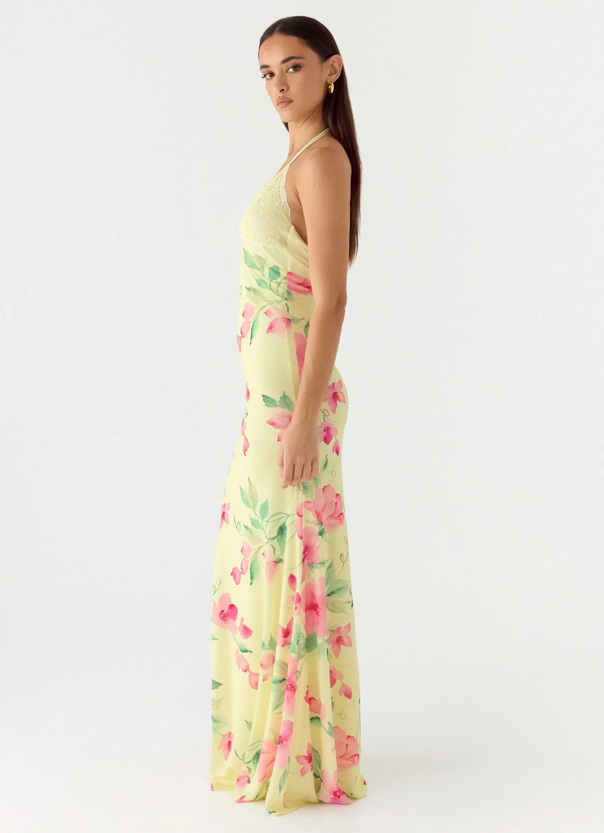 Takedown Halter Maxi Dress - Lemon Soleil