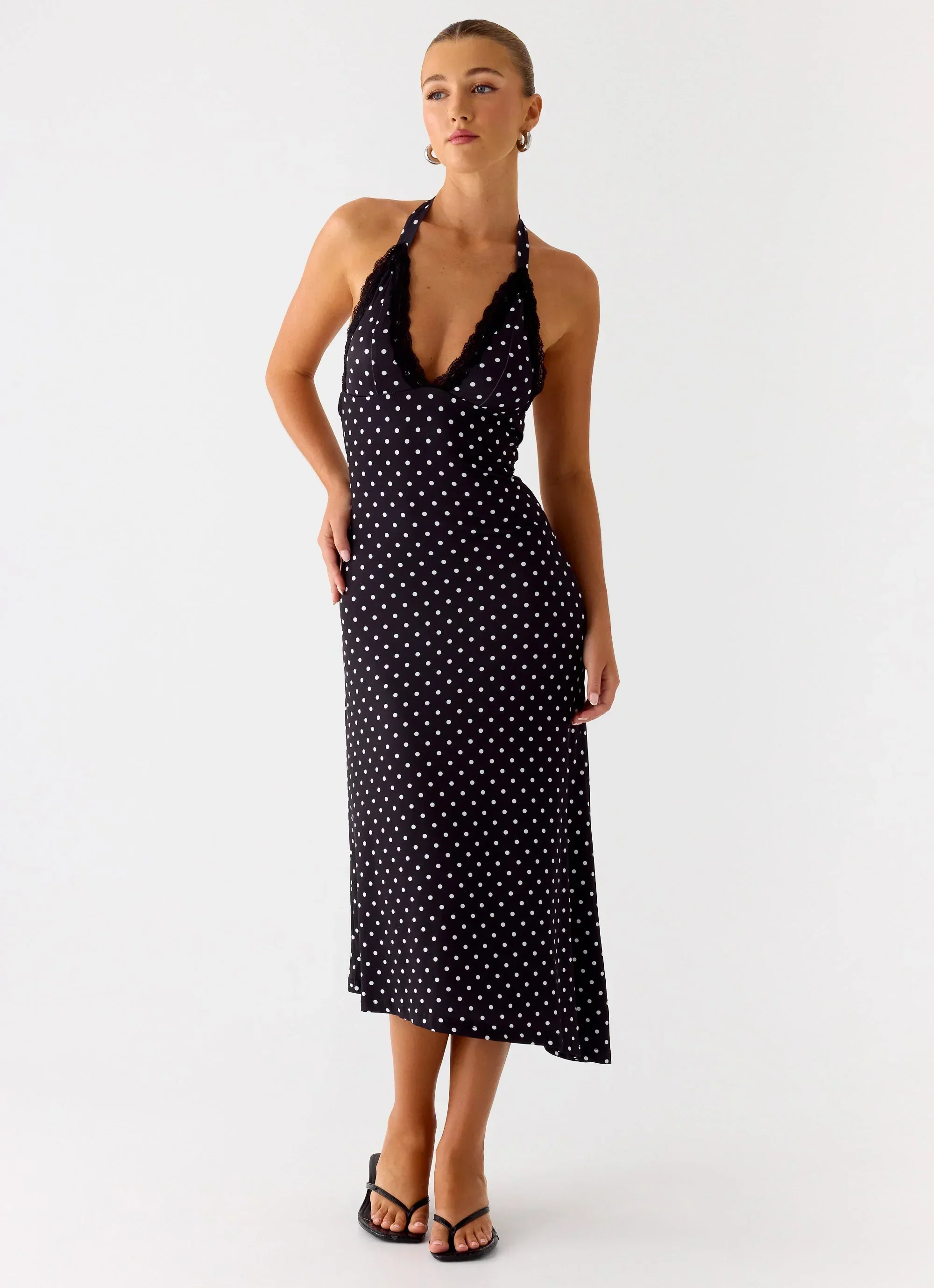 Illuminate Halter Midi Dress - Black Polkadot