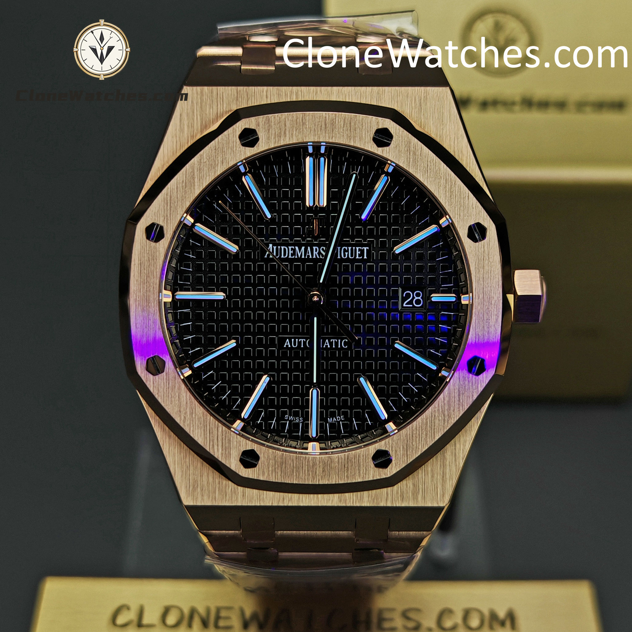 Audemars Piguet Super Clone Watches 1:1 Royal Oak Rose Gold 15400 Black Dial